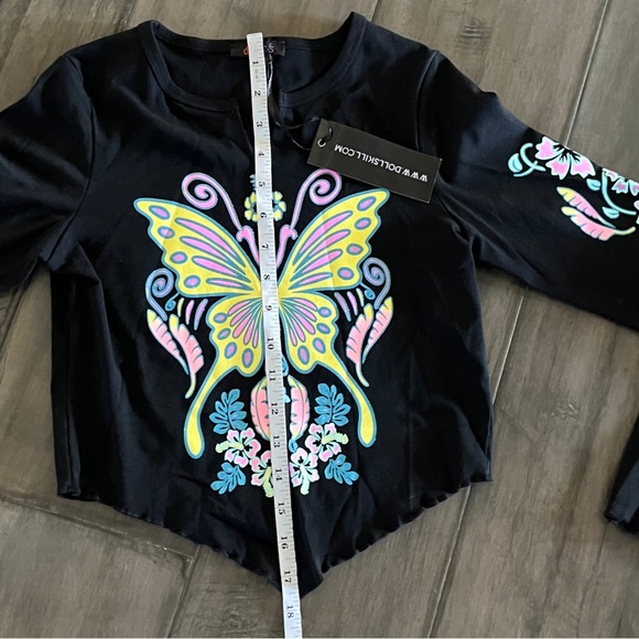 Dollskill Delia’s Butterfly Long Sleeve Glitter Top - Size Small - Picture 9 of 11